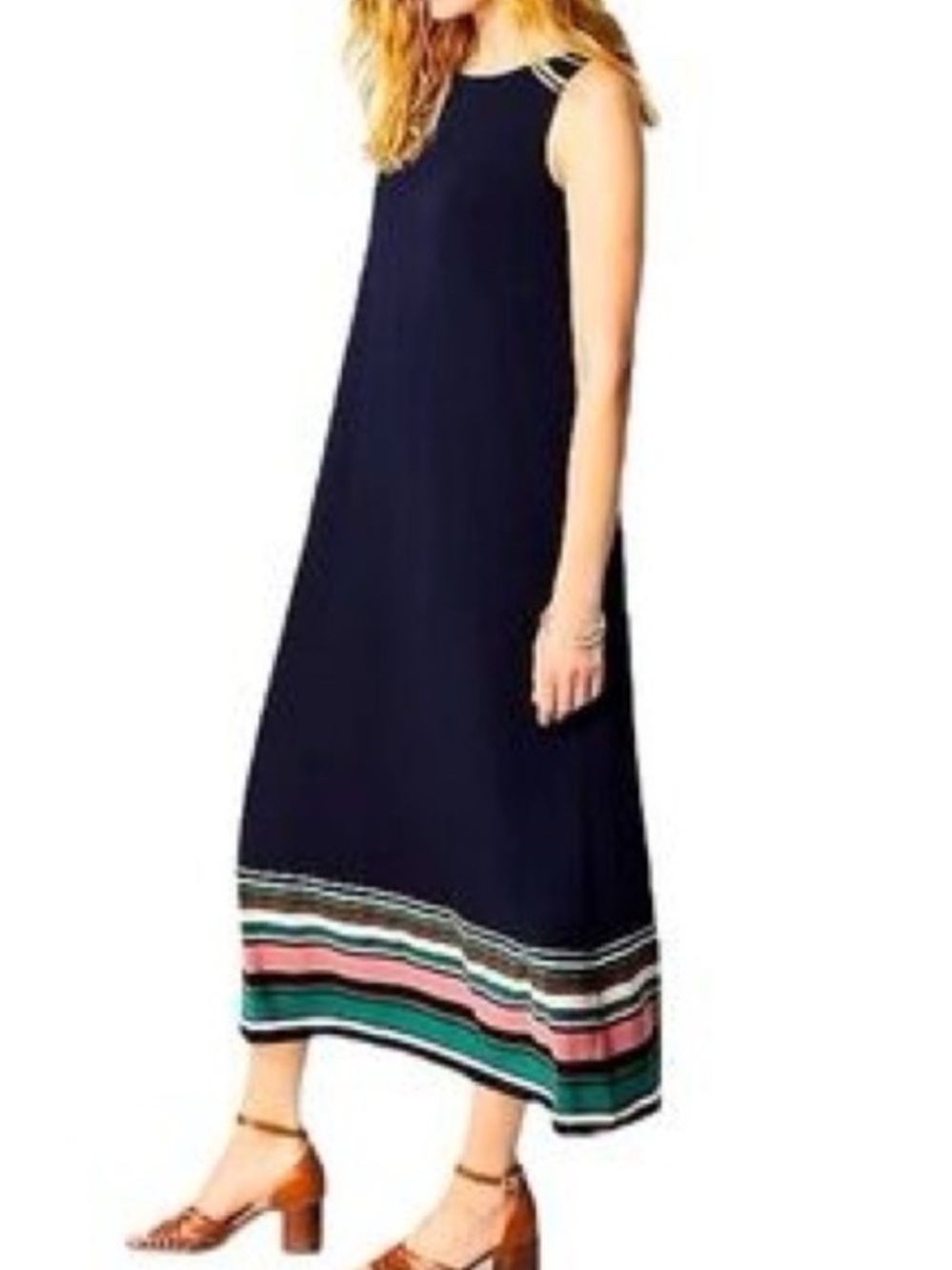 J. Jill Navy Blue Maxi Dress w Striped Bottom Size Large